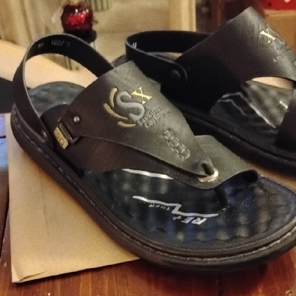 Black SX Sandals with Gold Accents